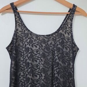 Vintage Express Sheer Bodycon Maxi Dress 7/8 Y2K Sheer Dark Floral Goth‎ Grunge